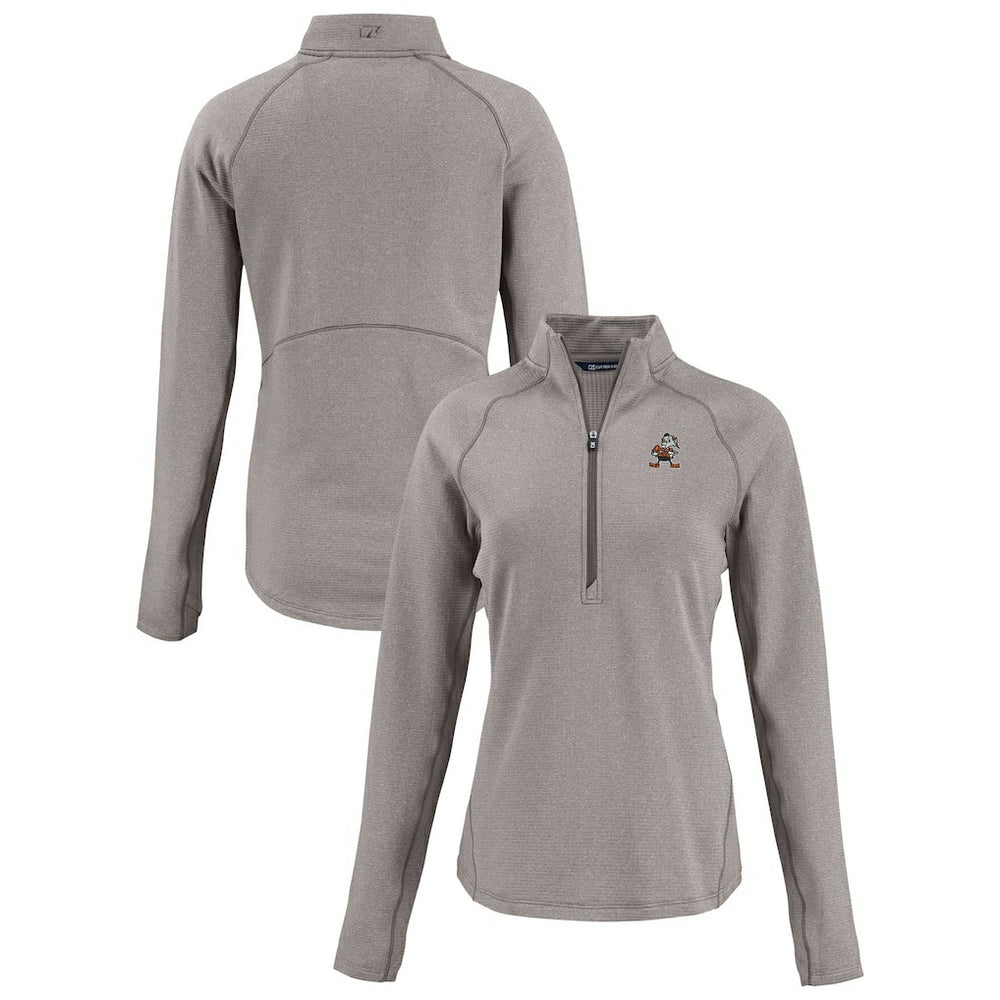 Cleveland Browns Cutter & Buck Women's Peshastin Eco Fleece Recycled Tri-Blend Raglan Half-Zip Jacket - Heather Gray for sale
