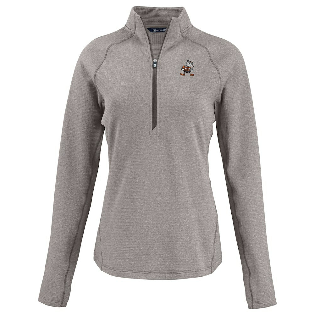 Cleveland Browns Cutter & Buck Women's Peshastin Eco Fleece Recycled Tri-Blend Raglan Half-Zip Jacket - Heather Gray for sale