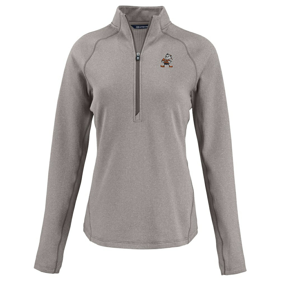 Cleveland Browns Cutter & Buck Women's Peshastin Eco Fleece Recycled Tri-Blend Raglan Half-Zip Jacket - Heather Gray for sale