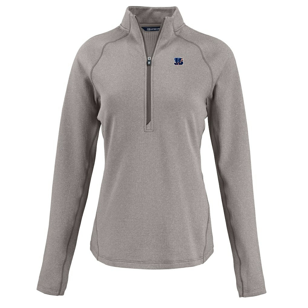 Cincinnati Bengals Cutter & Buck Women's Americana Peshastin Eco Fleece Recycled Tri-Blend Raglan Half-Zip Jacket - Heather Gray online