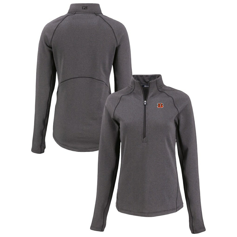 Cincinnati Bengals Cutter & Buck Women's Peshastin Eco Fleece Recycled Tri-Blend Raglan Half-Zip Jacket - Heather Black for sale