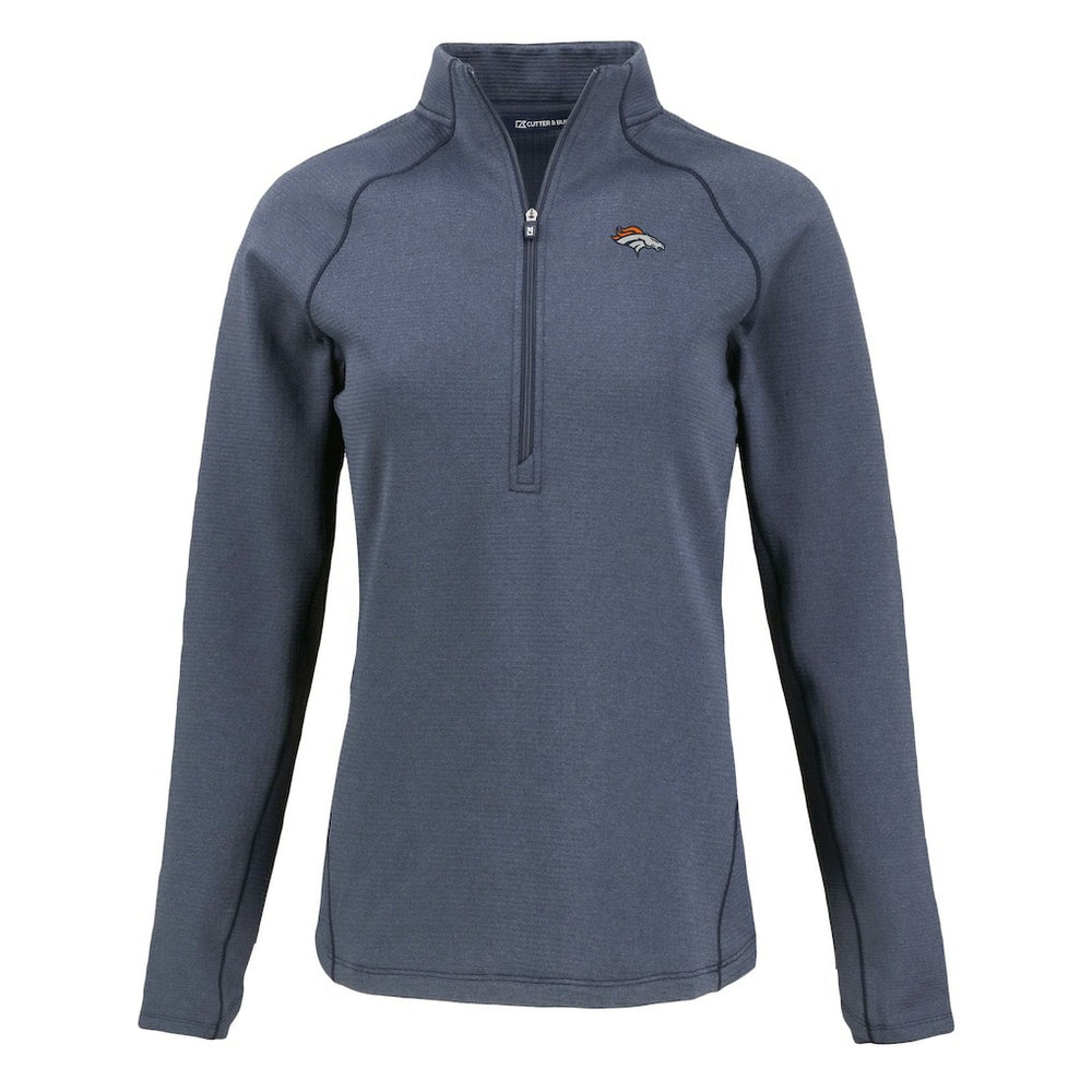 Denver Broncos Cutter & Buck Women's Peshastin Eco Fleece Recycled Tri-Blend Raglan Half-Zip Jacket - Heather Navy on sale