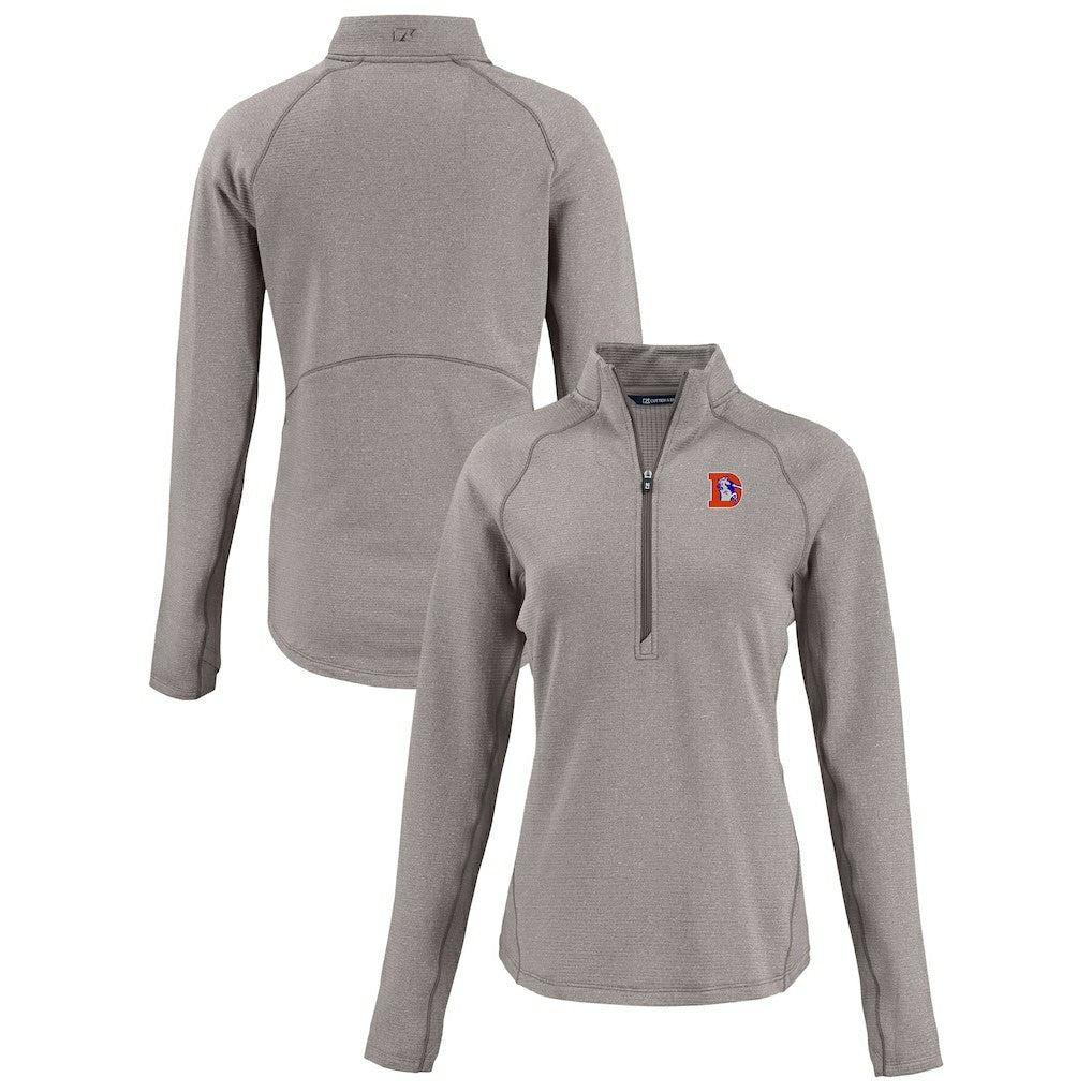 Denver Broncos Cutter & Buck Women's Peshastin Eco Fleece Recycled Tri-Blend Raglan Half-Zip Jacket - Heather Gray sale