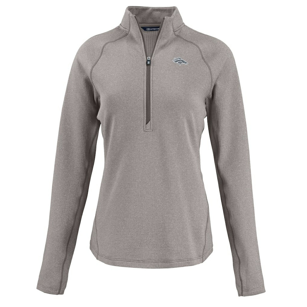 Denver Broncos Cutter & Buck Women's Peshastin Eco Fleece Recycled Tri-Blend Raglan Half-Zip Jacket - Heather Gray sale