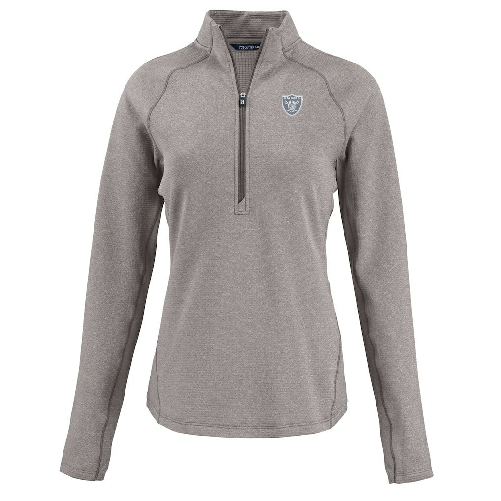Las Vegas Raiders Cutter & Buck Women's Peshastin Eco Fleece Recycled Tri-Blend Raglan Half-Zip Jacket - Heather Gray for sale