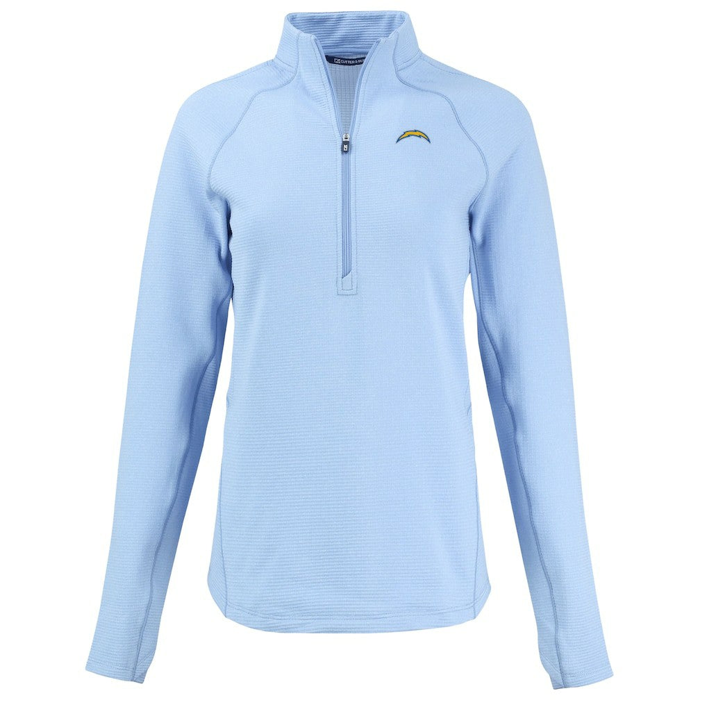 Los Angeles Chargers Cutter & Buck Women's Peshastin Eco Fleece Recycled Tri-Blend Raglan Half-Zip Jacket - Heather Powder Blue discount