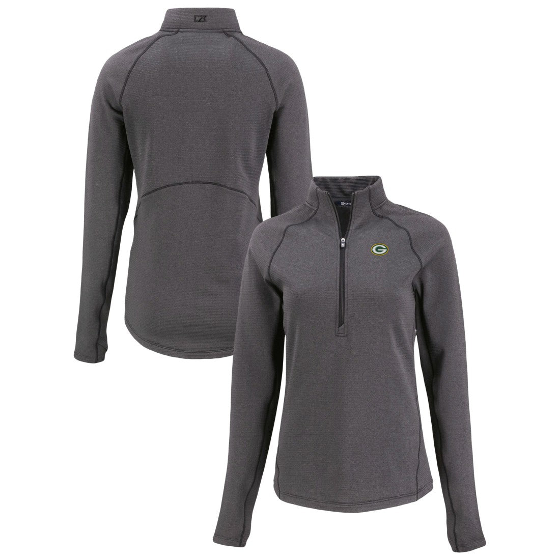 Green Bay Packers Cutter & Buck Women's Peshastin Eco Fleece Recycled Tri-Blend Raglan Half-Zip Jacket - Heather Black for sale