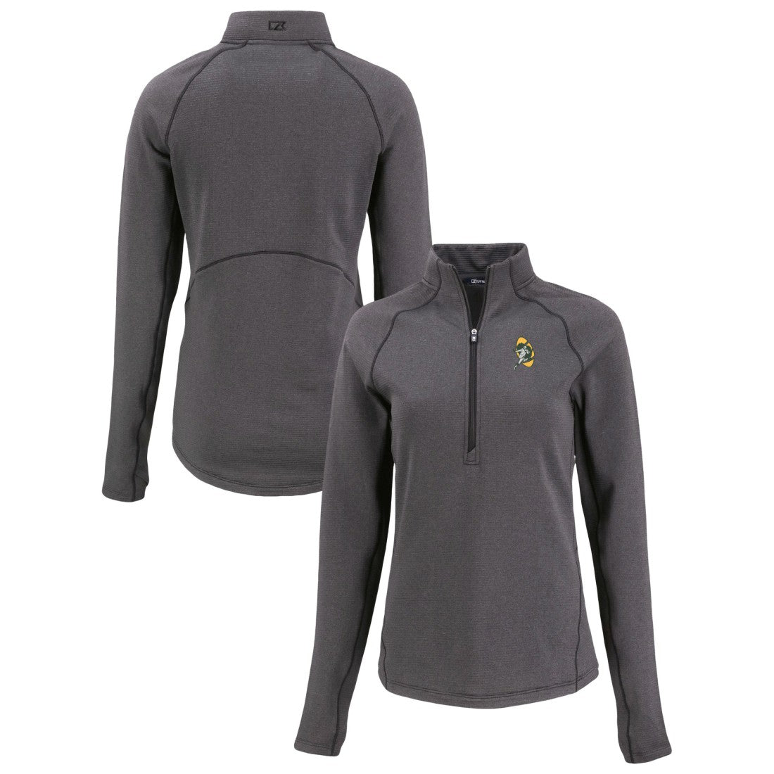 Green Bay Packers Cutter & Buck Women's Peshastin Eco Fleece Recycled Tri-Blend Raglan Half-Zip Jacket - Heather Black on sale