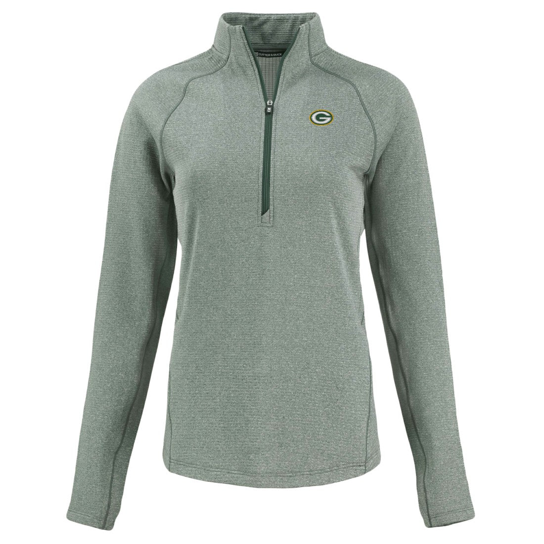 Green Bay Packers Cutter & Buck Women's Peshastin Eco Fleece Recycled Tri-Blend Raglan Half-Zip Jacket - Heather Green cheap