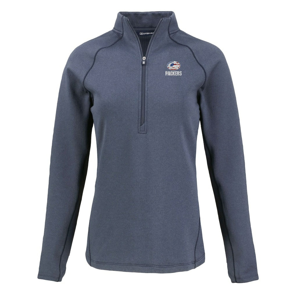 Green Bay Packers Cutter & Buck Women's Americana Peshastin Eco Fleece Recycled Tri-Blend Raglan Half-Zip Jacket - Heather Navy discount