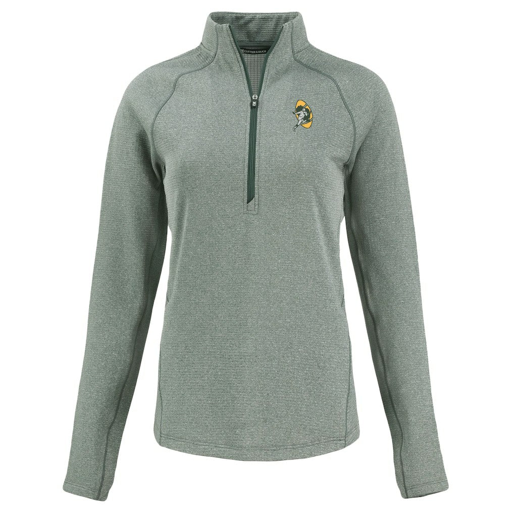 Green Bay Packers Cutter & Buck Women's Peshastin Eco Fleece Recycled Tri-Blend Raglan Half-Zip Jacket - Heather Green on sale