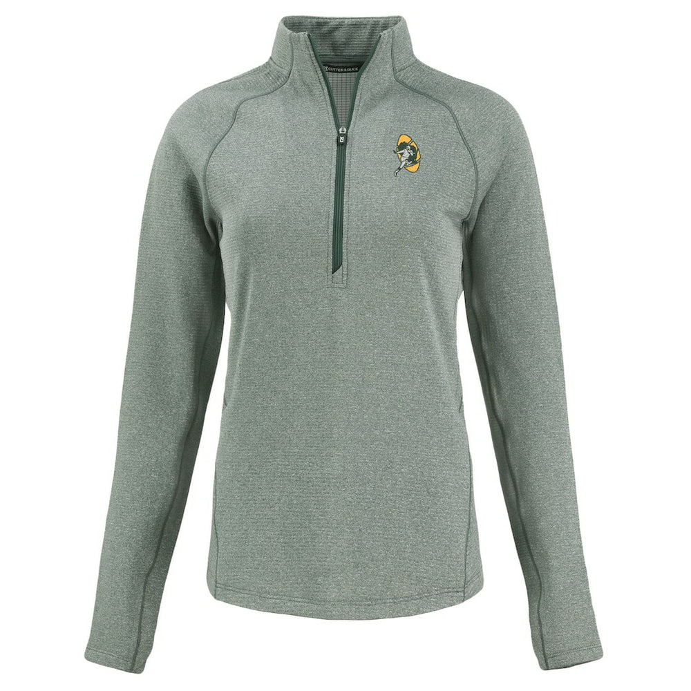 Green Bay Packers Cutter & Buck Women's Peshastin Eco Fleece Recycled Tri-Blend Raglan Half-Zip Jacket - Heather Green on sale
