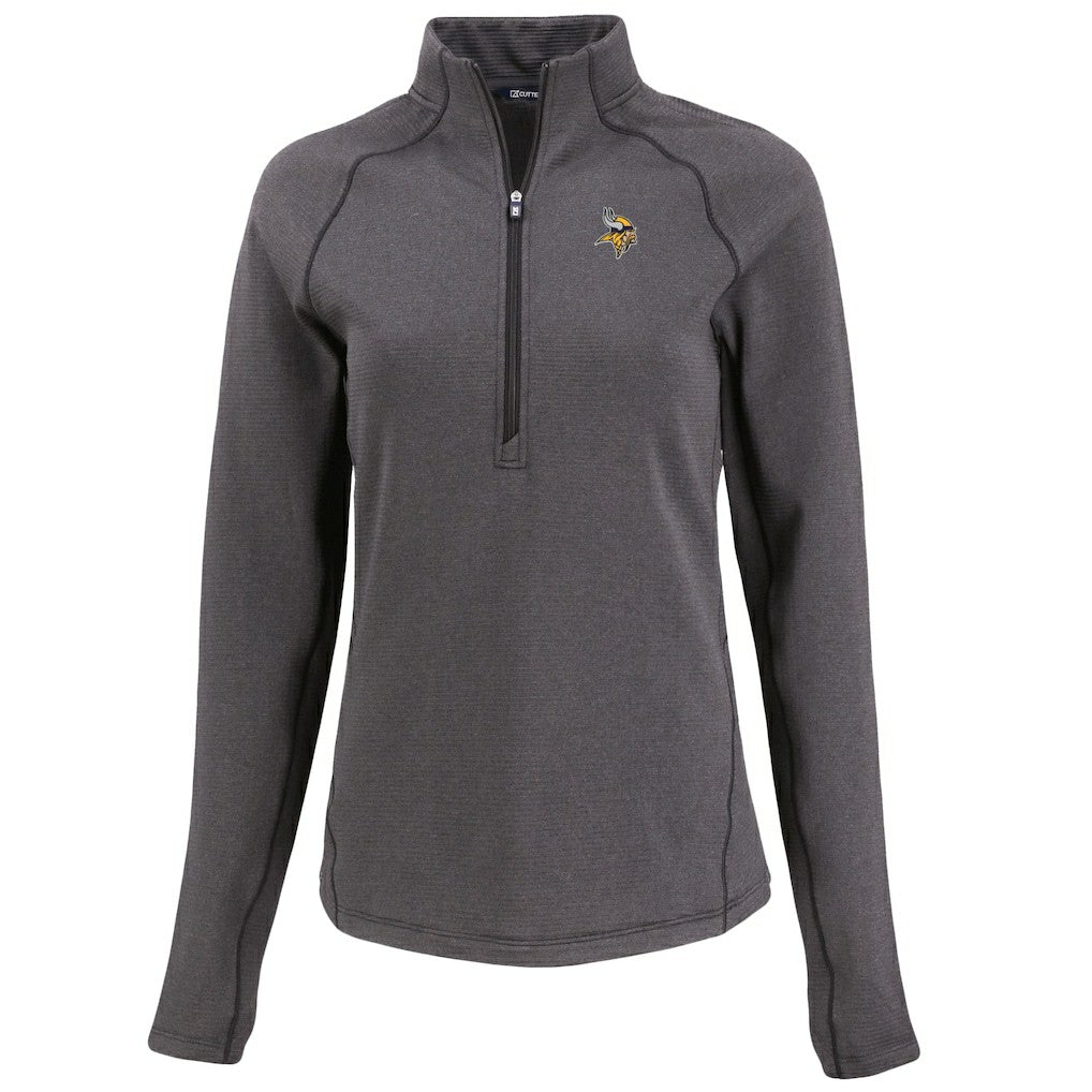 Minnesota Vikings Cutter & Buck Women's Peshastin Eco Fleece Recycled Tri-Blend Raglan Half-Zip Jacket - Heather Black online