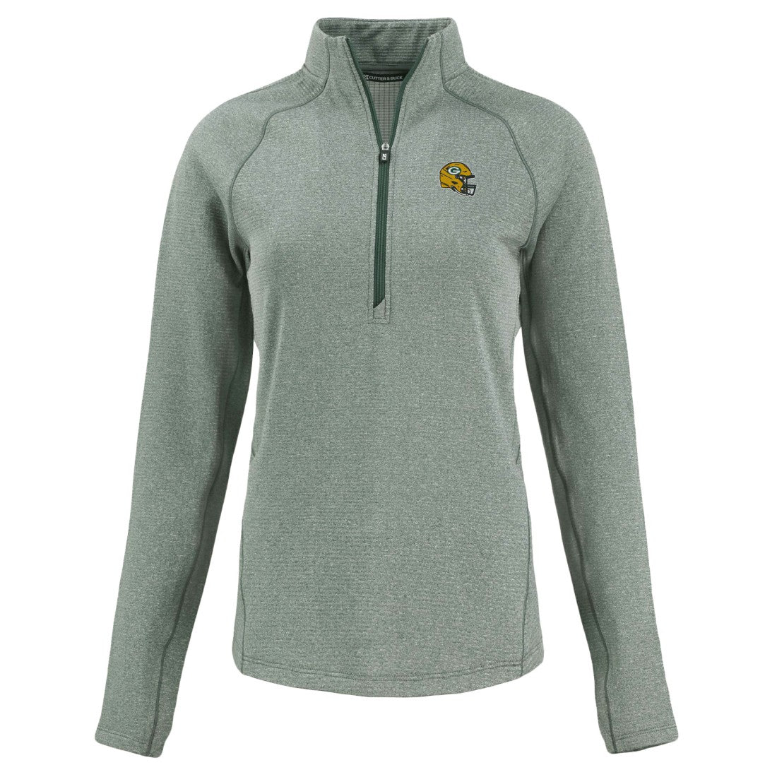 Green Bay Packers Cutter & Buck Women's Peshastin Eco Fleece Recycled Tri-Blend Raglan Half-Zip Jacket - Heather Green for sale