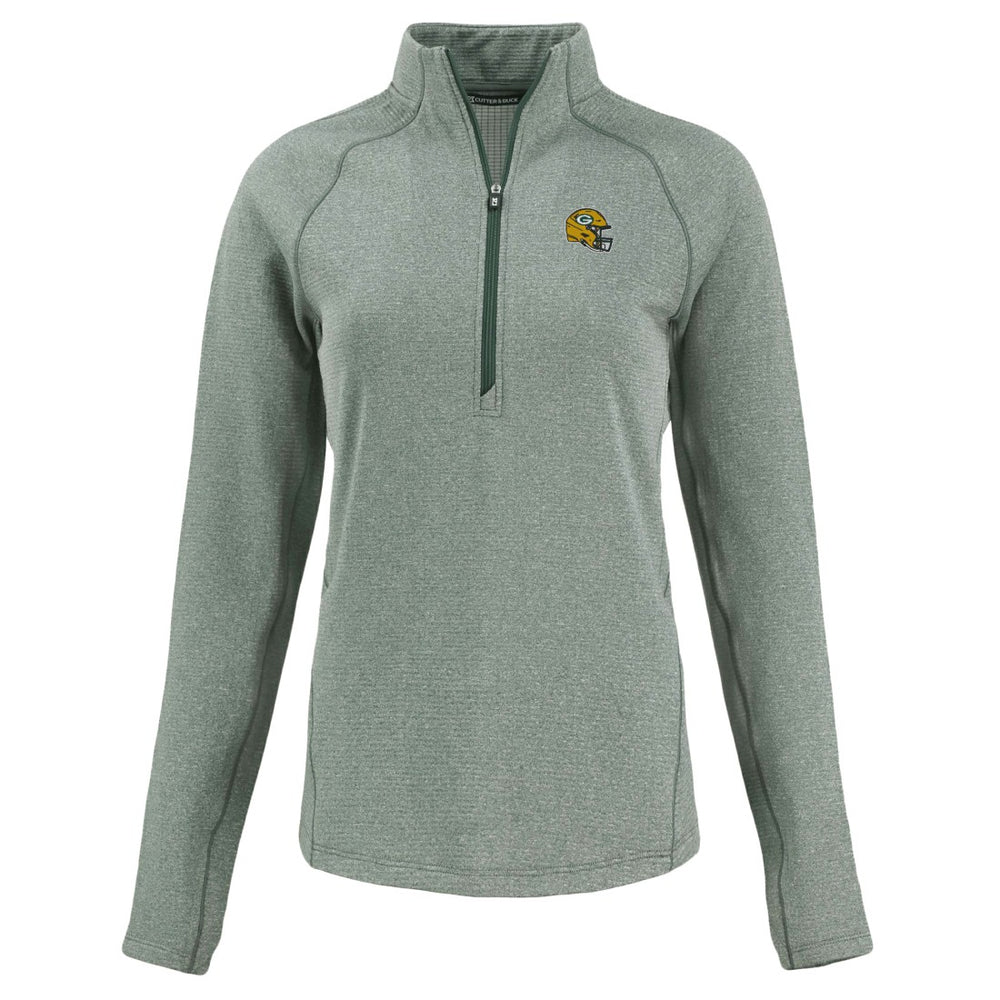 Green Bay Packers Cutter & Buck Women's Peshastin Eco Fleece Recycled Tri-Blend Raglan Half-Zip Jacket - Heather Green for sale