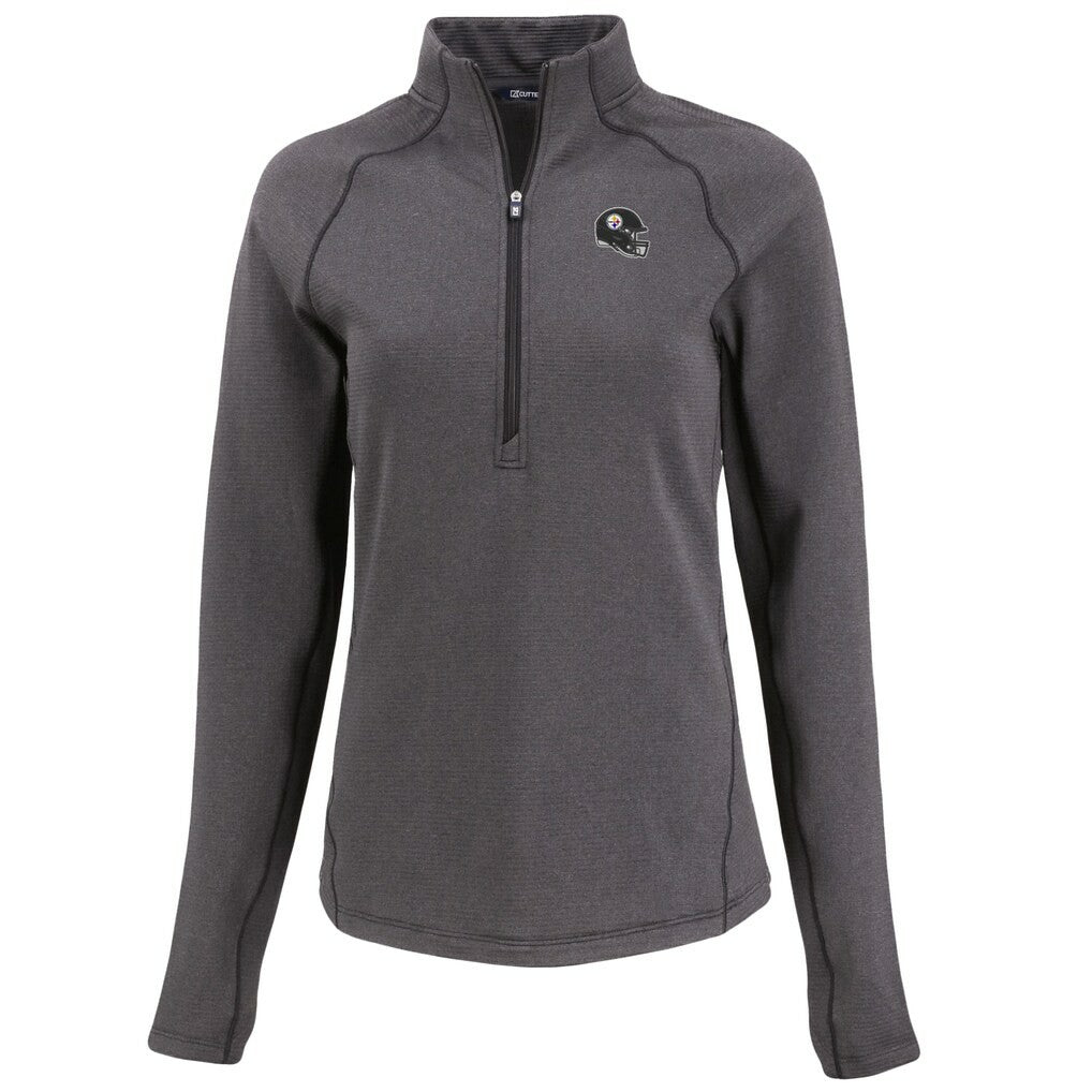 Pittsburgh Steelers Cutter & Buck Women's Peshastin Eco Fleece Recycled Tri-Blend Raglan Half-Zip Jacket - Heather Black online