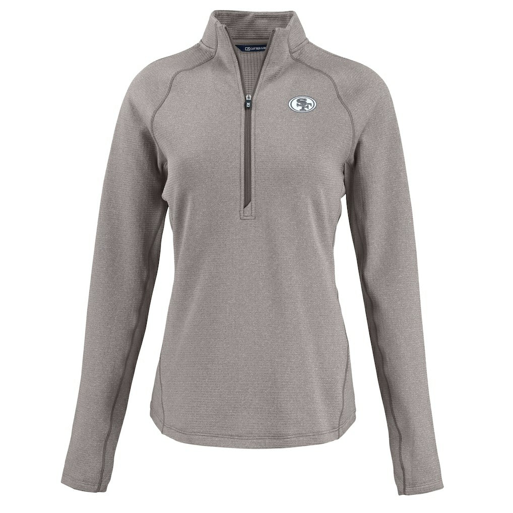 San Francisco 49ers Cutter & Buck Women's Peshastin Eco Fleece Recycled Tri-Blend Raglan Half-Zip Jacket - Heather Gray sale