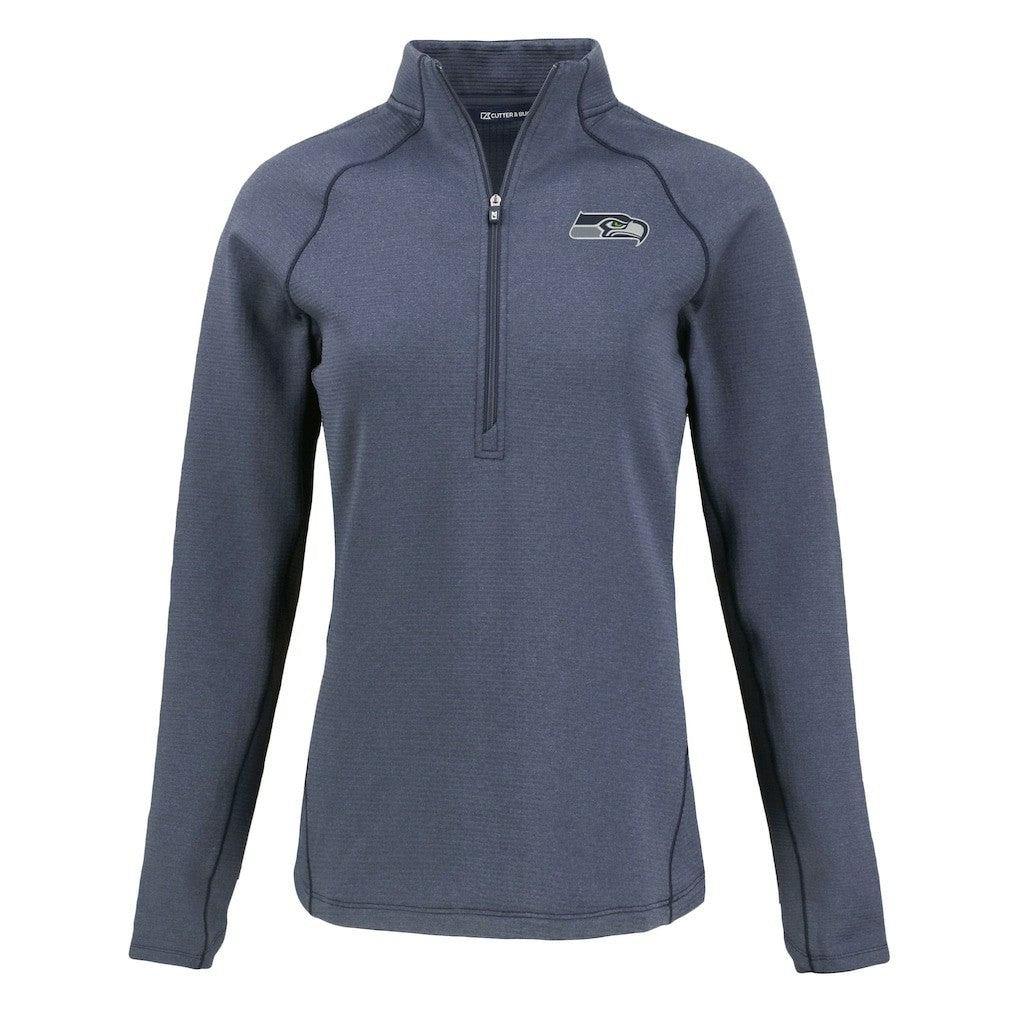 Seattle Seahawks Cutter & Buck Women's Peshastin Eco Fleece Recycled Tri-Blend Raglan Half-Zip Jacket - Heather Navy for sale