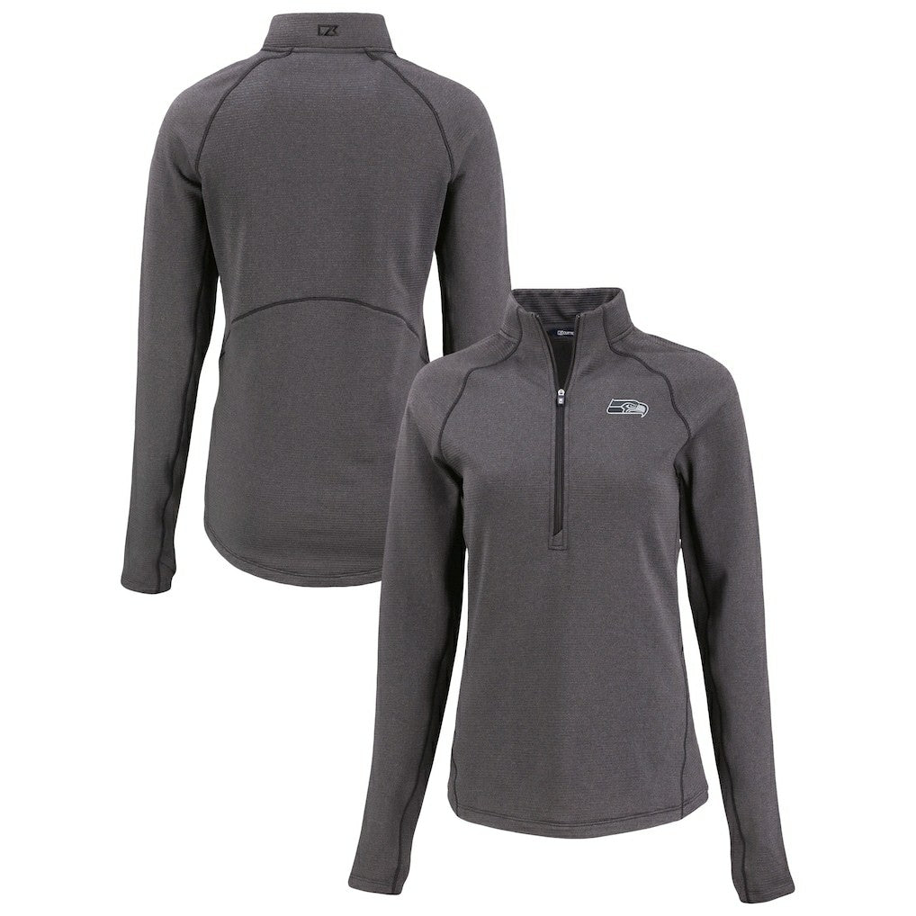 Seattle Seahawks Cutter & Buck Women's Peshastin Eco Fleece Recycled Tri-Blend Raglan Half-Zip Jacket - Heather Black online