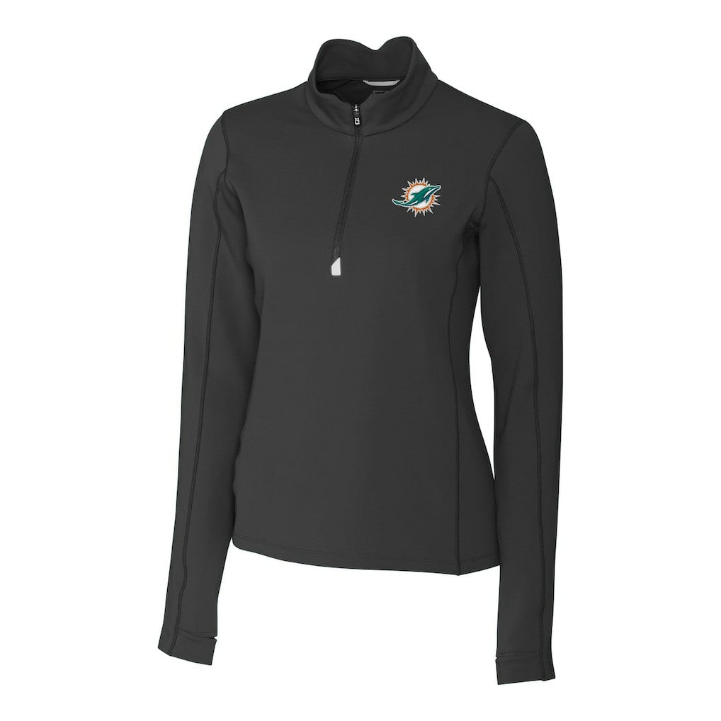 Miami Dolphins Cutter & Buck Women's Traverse Stretch Quarter-Zip Pullover Top - Black for sale