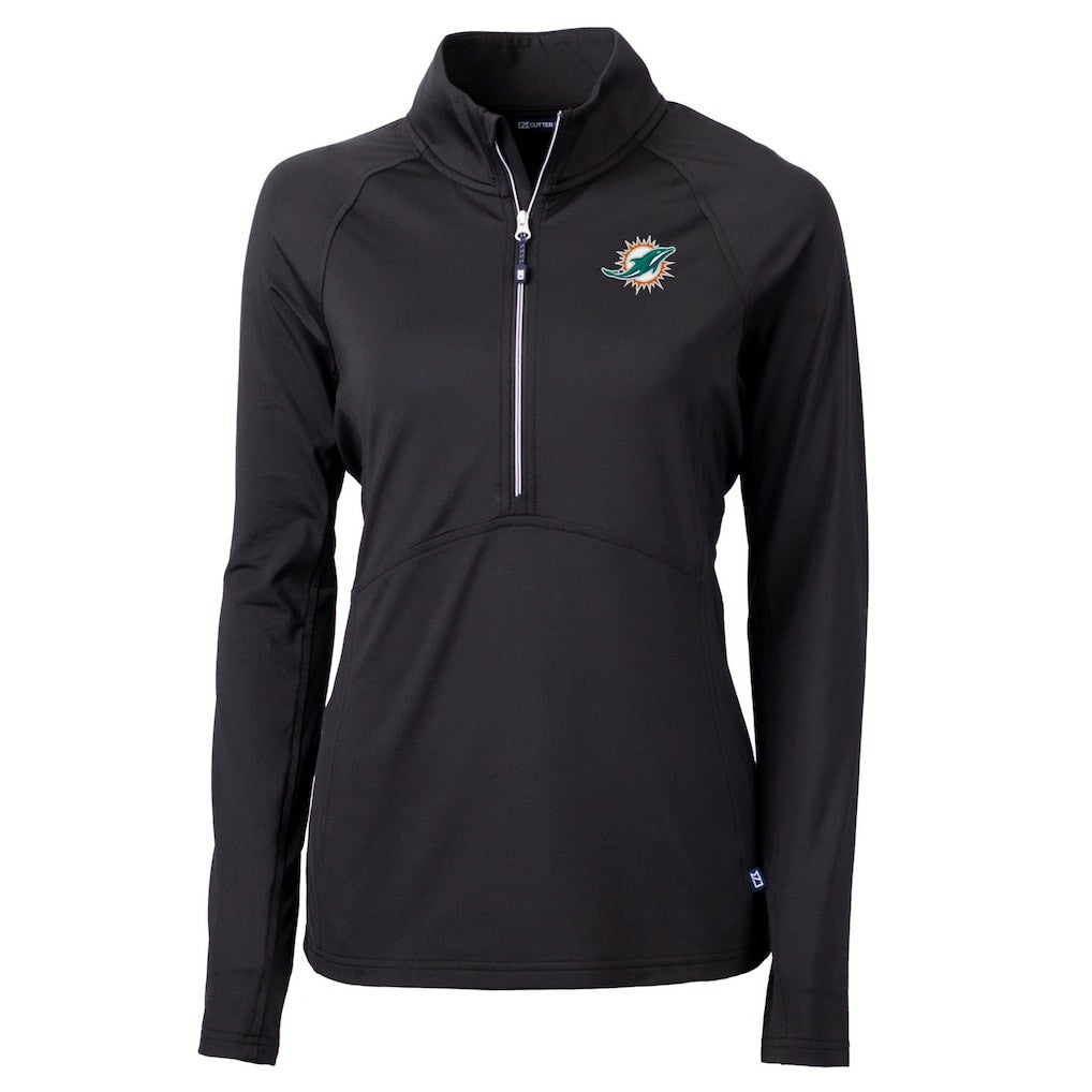 Miami Dolphins Cutter & Buck Women's DryTec Adapt Eco Knit Stretch Recycled Raglan Half-Zip Top - Black discount