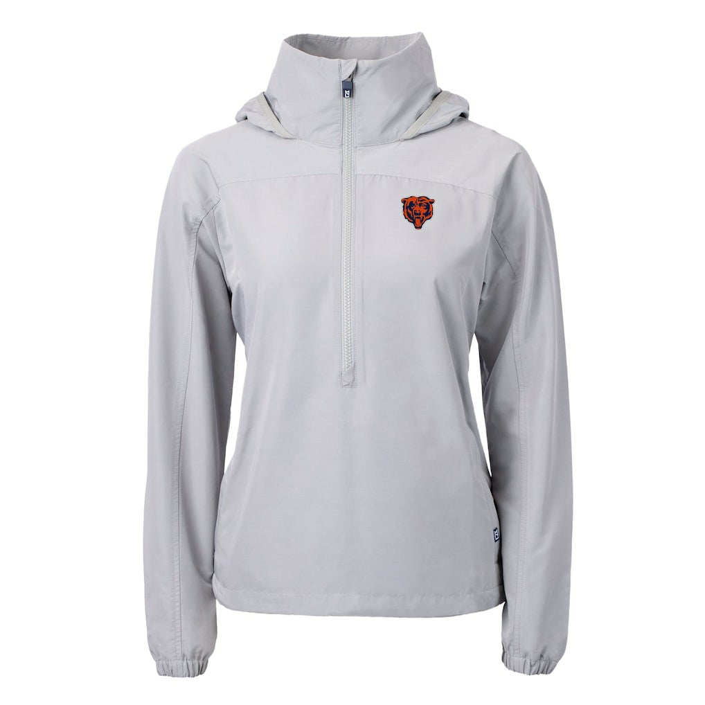 Chicago Bears Cutter & Buck Women's Charter Eco Recycled Half-Zip Hooded Anorak Jacket - Gray for sale