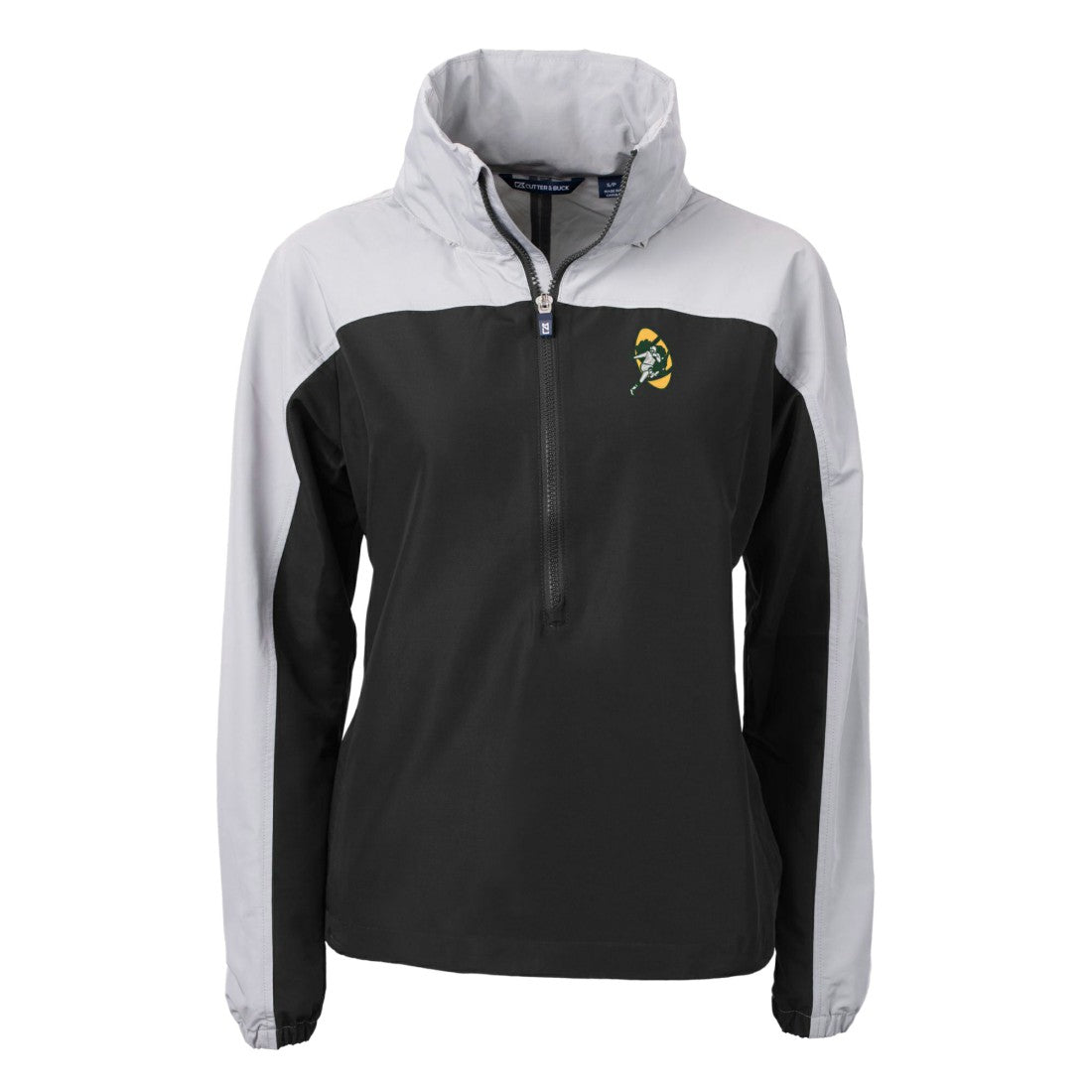 Green Bay Packers Cutter & Buck Women's Charter Eco Recycled Half-Zip Hooded Anorak Jacket - Black sale