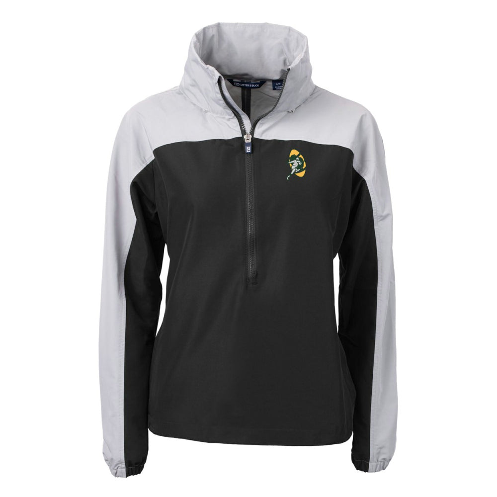 Green Bay Packers Cutter & Buck Women's Charter Eco Recycled Half-Zip Hooded Anorak Jacket - Black sale