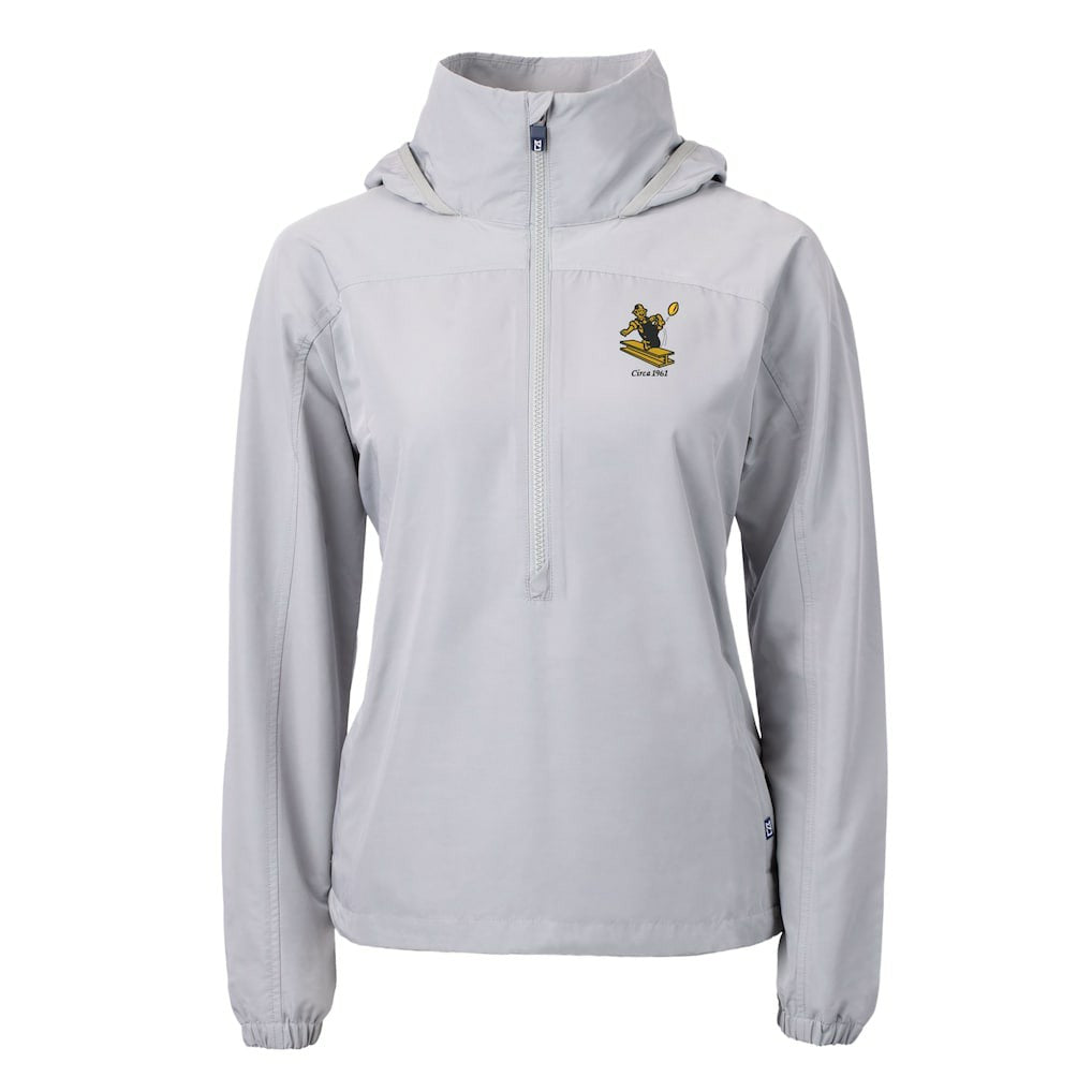 Pittsburgh Steelers Cutter & Buck Women's Charter Eco Recycled Half-Zip Hooded Anorak Jacket - Gray on sale