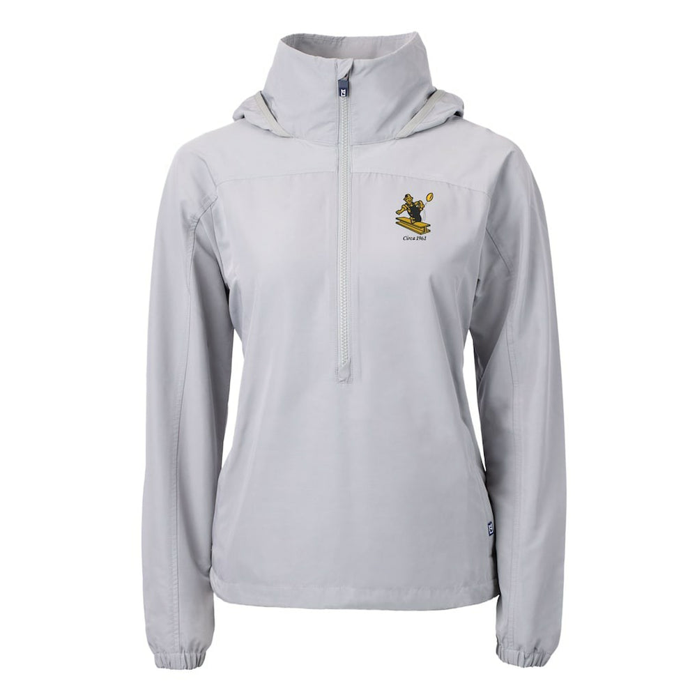 Pittsburgh Steelers Cutter & Buck Women's Charter Eco Recycled Half-Zip Hooded Anorak Jacket - Gray on sale