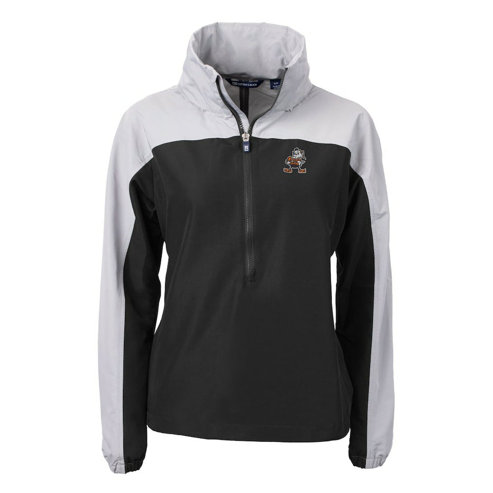 Cleveland Browns Cutter & Buck Women's Charter Eco Recycled Half-Zip Hooded Anorak Jacket - Black outlet