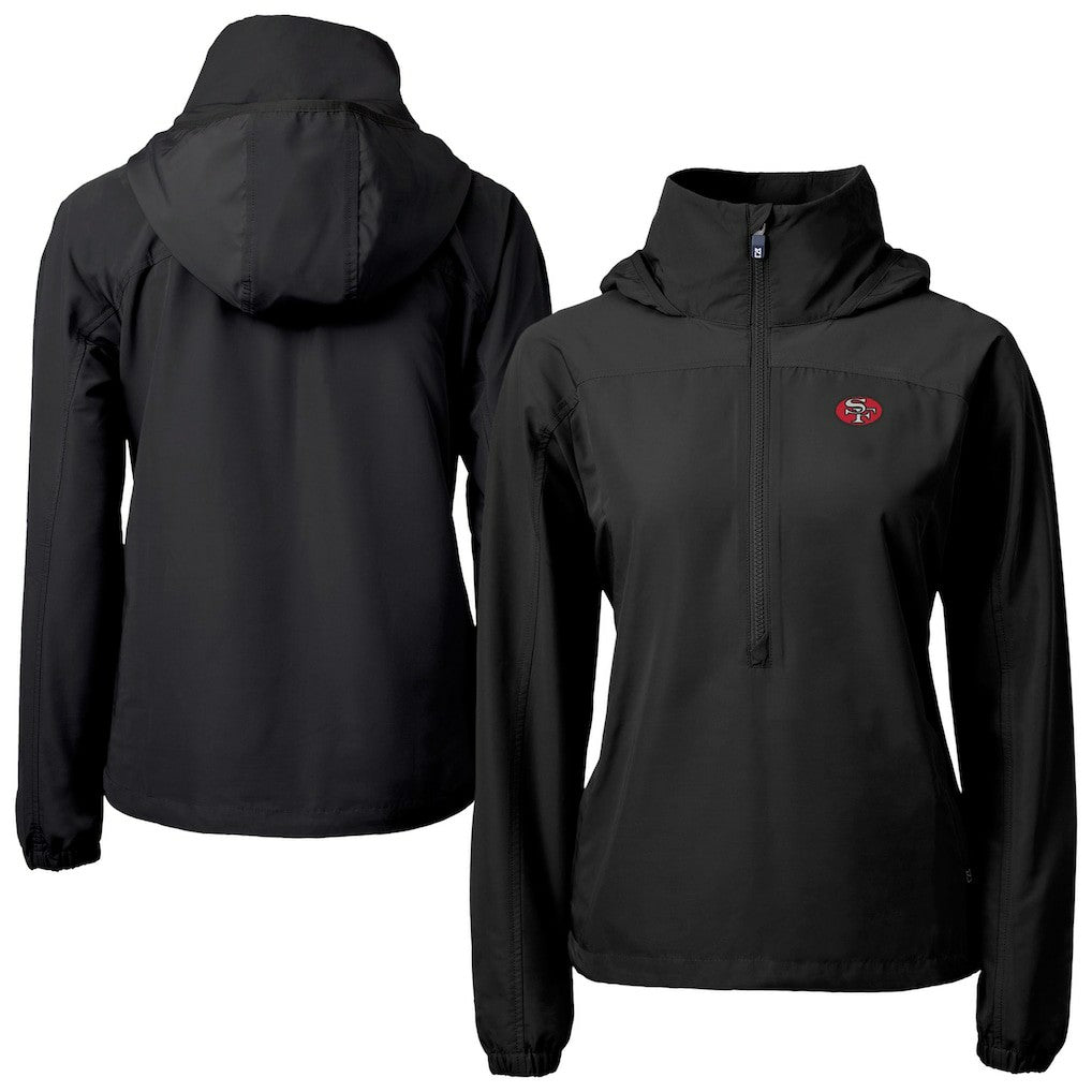 San Francisco 49ers Cutter & Buck Women's Charter Eco Recycled Half-Zip Hooded Anorak Jacket - Black outlet