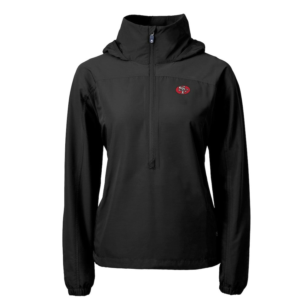 San Francisco 49ers Cutter & Buck Women's Charter Eco Recycled Half-Zip Hooded Anorak Jacket - Black outlet