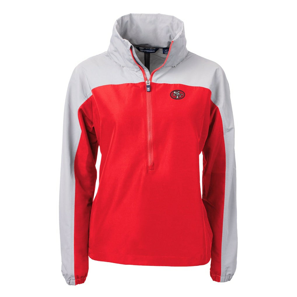 San Francisco 49ers Cutter & Buck Women's Charter Eco Recycled Half-Zip Hooded Anorak Jacket - Red sale
