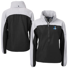 Detroit Lions Cutter & Buck Women's Charter Eco Recycled Half-Zip Hooded Anorak Jacket - Black for sale