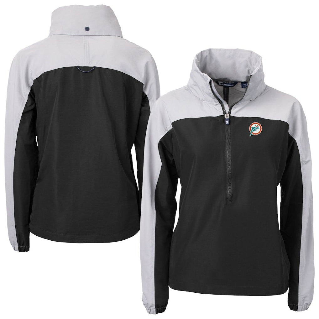 Miami Dolphins Cutter & Buck Women's Charter Eco Recycled Half-Zip Hooded Anorak Jacket - Black outlet