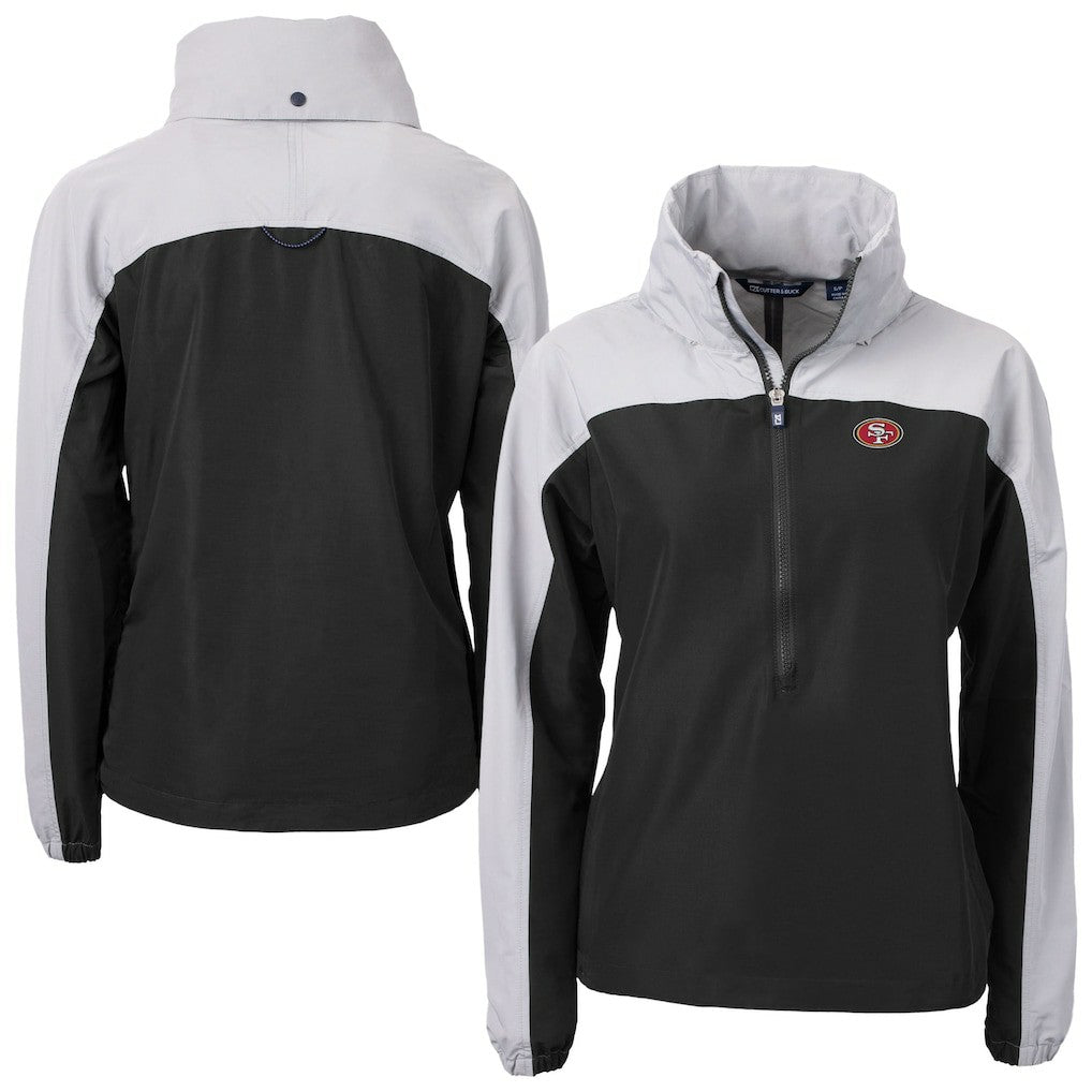 San Francisco 49ers Cutter & Buck Women's Charter Eco Recycled Half-Zip Hooded Anorak Jacket - Black cheap