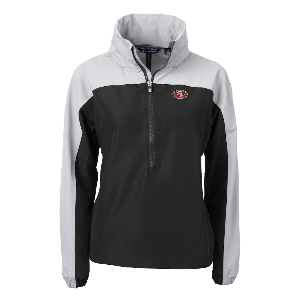 San Francisco 49ers Cutter & Buck Women's Charter Eco Recycled Half-Zip Hooded Anorak Jacket - Black cheap