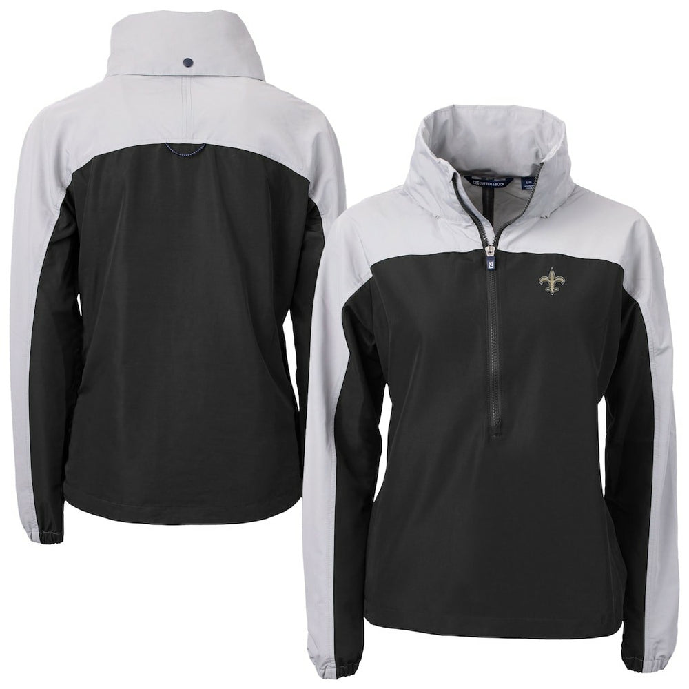 New Orleans Saints Cutter & Buck Women's Charter Eco Recycled Half-Zip Hooded Anorak Jacket - Black outlet
