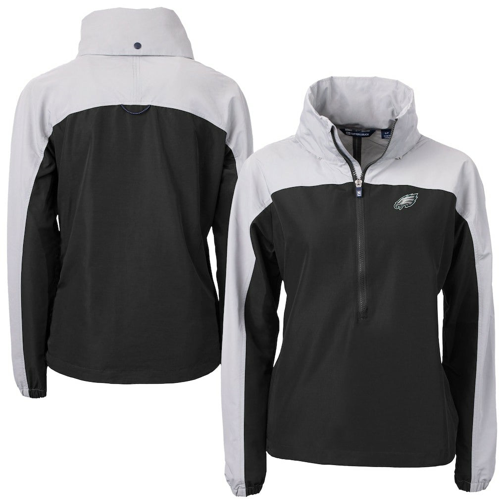 Philadelphia Eagles Cutter & Buck Women's Charter Eco Recycled Half-Zip Hooded Anorak Jacket - Black online