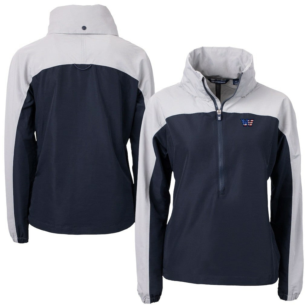 Washington Commanders Cutter & Buck Women's Charter Eco Recycled Half-Zip Hooded Anorak Jacket - Navy online