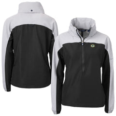 Green Bay Packers Cutter & Buck Women's Charter Eco Recycled Half-Zip Hooded Anorak Jacket - Black on sale