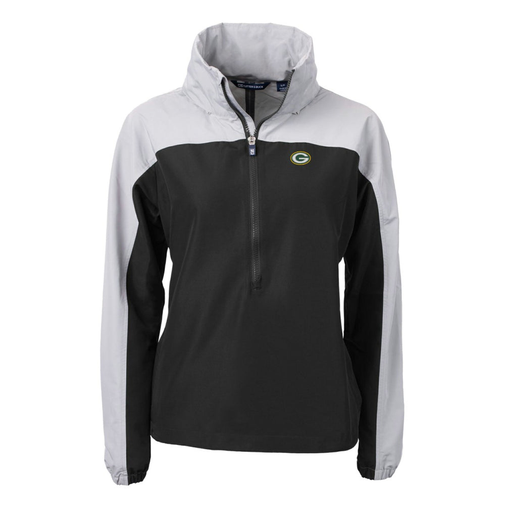 Green Bay Packers Cutter & Buck Women's Charter Eco Recycled Half-Zip Hooded Anorak Jacket - Black on sale