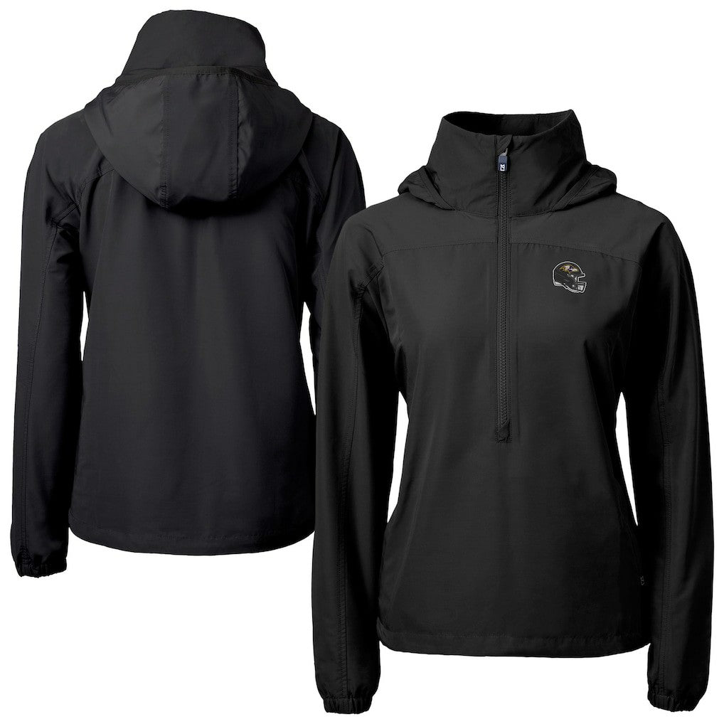 Baltimore Ravens Cutter & Buck Women's Charter Eco Recycled Half-Zip Hooded Anorak Jacket - Black on sale
