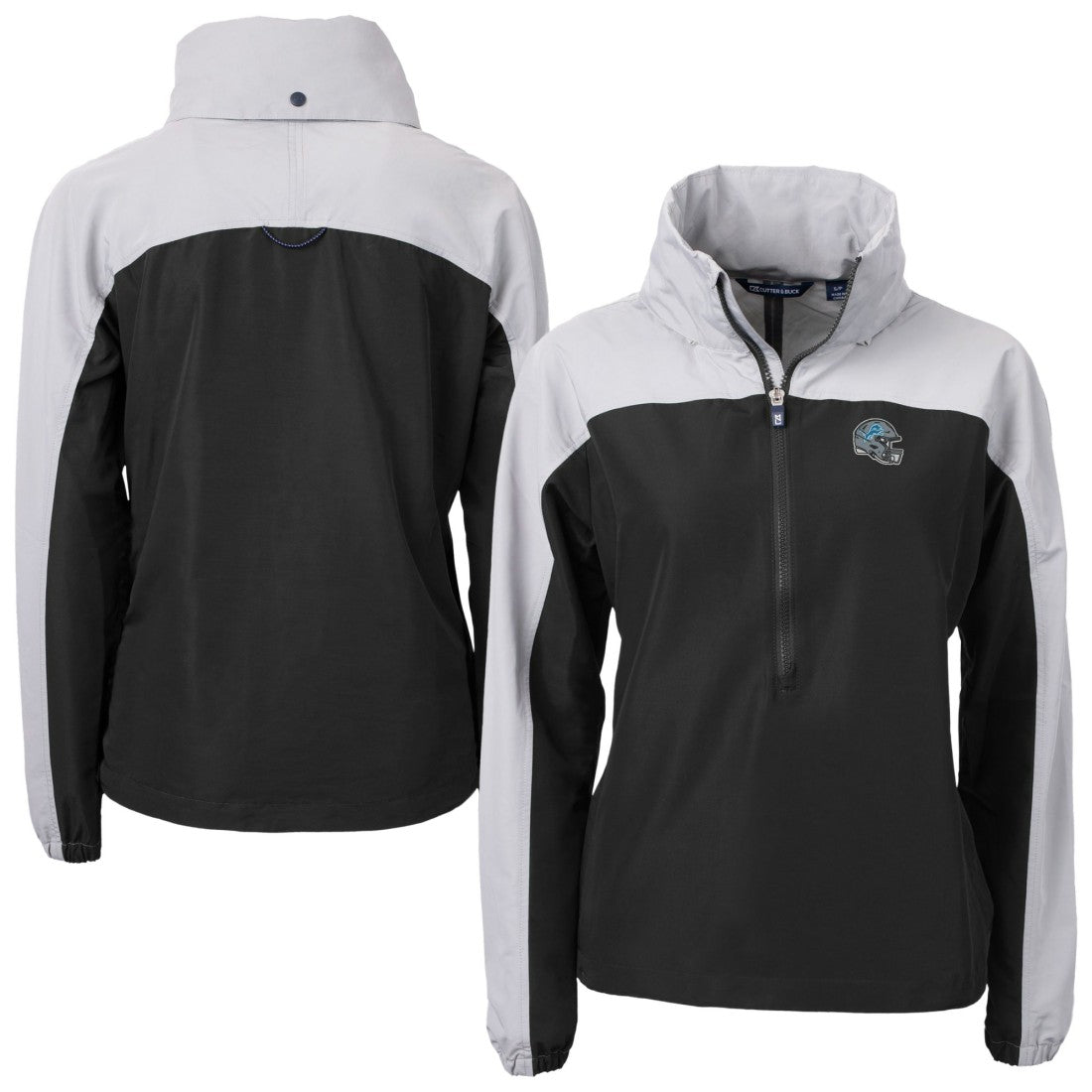 Detroit Lions Cutter & Buck Women's Charter Eco Recycled Half-Zip Hooded Anorak Jacket - Black sale
