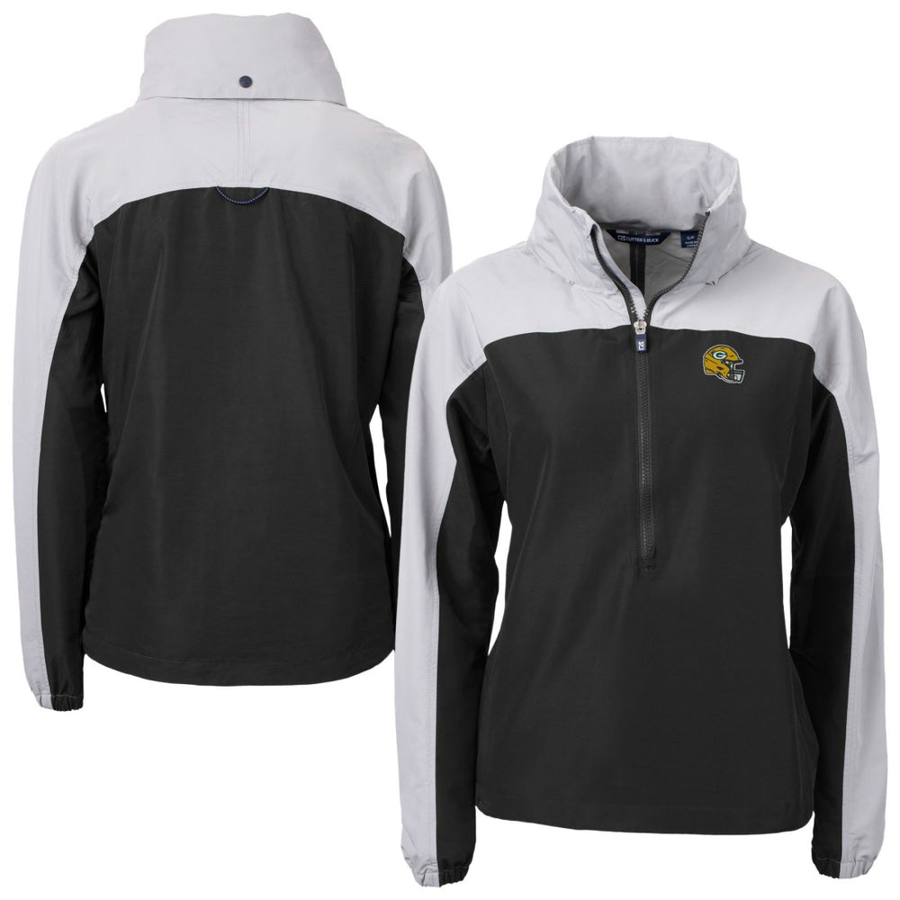 Green Bay Packers Cutter & Buck Women's Charter Eco Recycled Half-Zip Hooded Anorak Jacket - Black for sale
