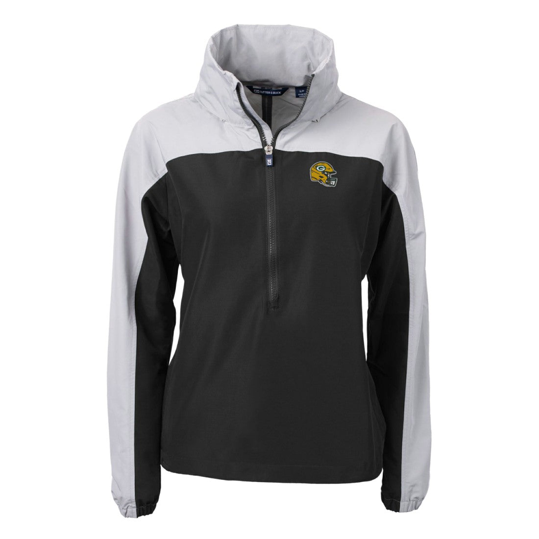 Green Bay Packers Cutter & Buck Women's Charter Eco Recycled Half-Zip Hooded Anorak Jacket - Black for sale