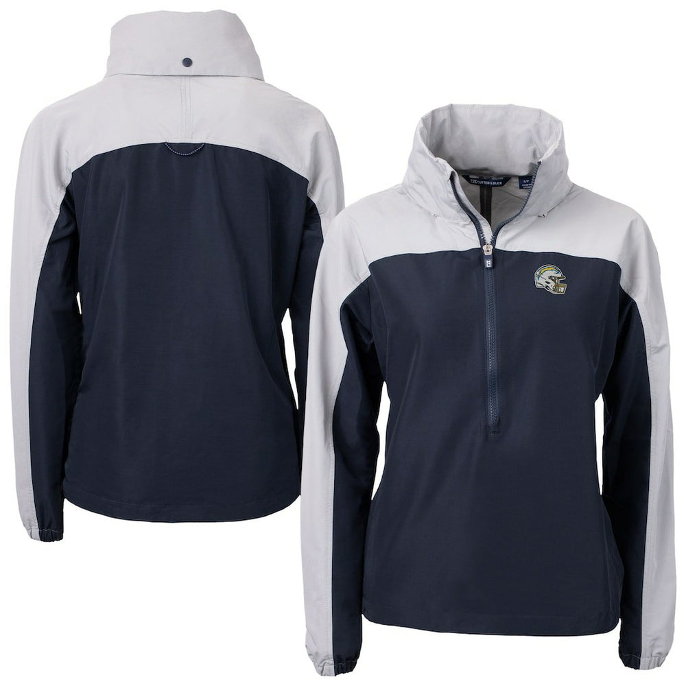 Los Angeles Chargers Cutter & Buck Women's Charter Eco Recycled Half-Zip Hooded Anorak Jacket - Navy on sale