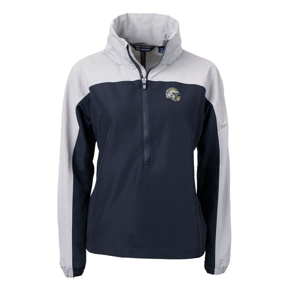 Los Angeles Chargers Cutter & Buck Women's Charter Eco Recycled Half-Zip Hooded Anorak Jacket - Navy on sale