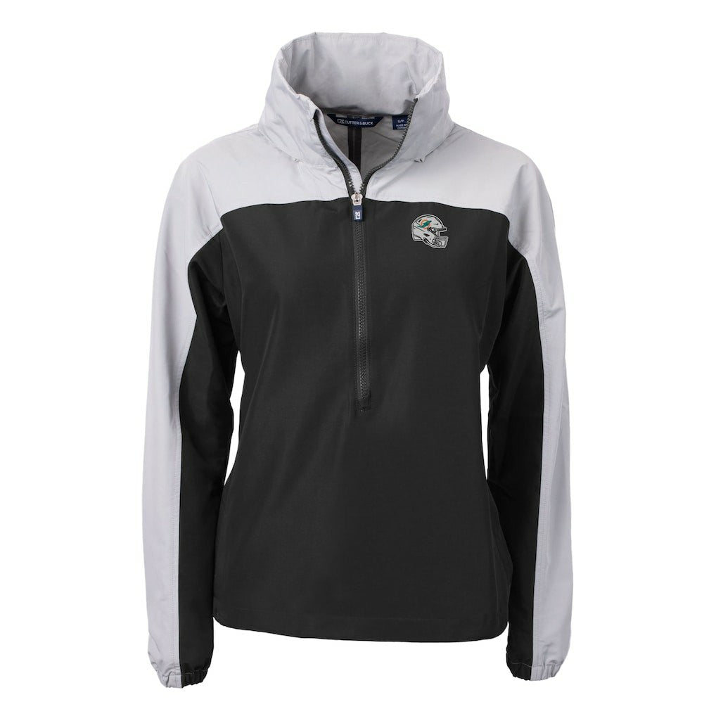Miami Dolphins Cutter & Buck Women's Charter Eco Recycled Half-Zip Hooded Anorak Jacket - Black sale